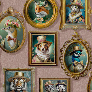 Dutch Wallcoverings Imaginarium 3 Regal Beasts dierenportretten roze 13793 Dutch Wallcoverings Imaginarium 3 Regal Beasts dierenportretten roze 13793