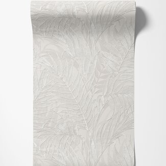 Dutch Wallcoverings Vliesbehang - Grace Tropical palm leaf silver - GR322101