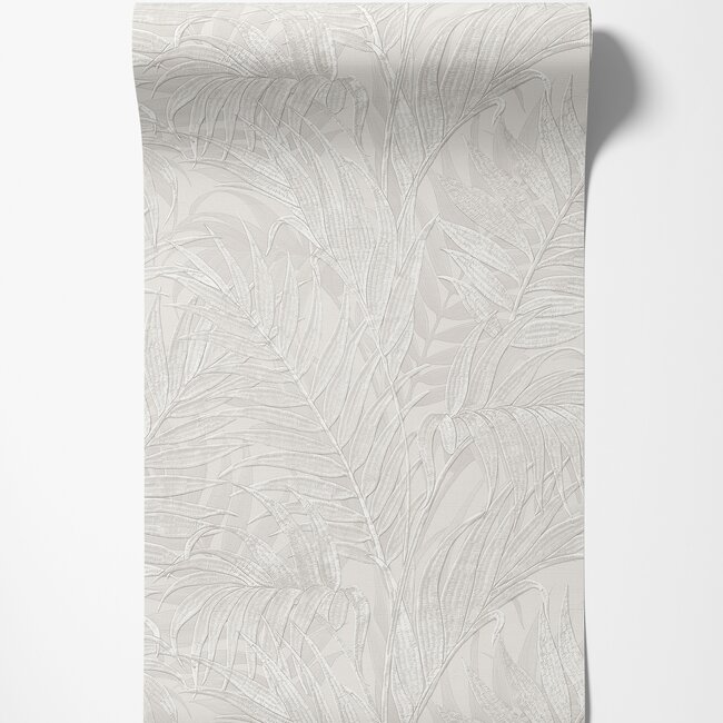 Dutch Wallcoverings Duch Wallcoverings - Grace Tropical palm leaf silver - vliesbehang - 10m x 53cm - GR322101