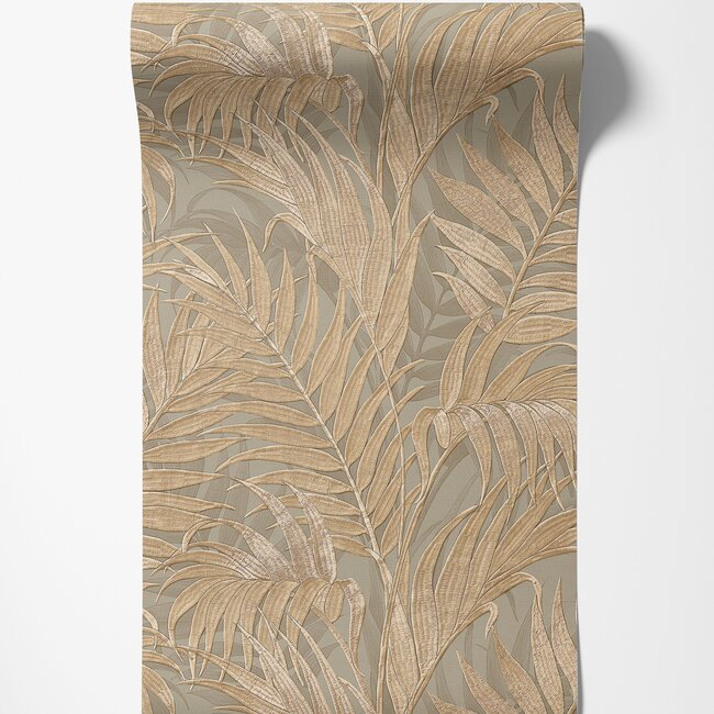 Dutch Wallcoverings Duch Wallcoverings - Grace Tropical palm leaf green/gold - vliesbehang - 10m x 53cm - GR322105