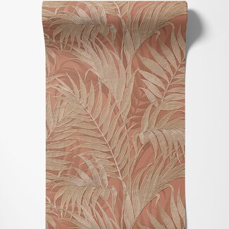 Dutch Wallcoverings Vliesbehang - Grace Tropical palm leaf brown/gold - GR322106