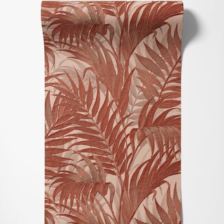 Dutch Wallcoverings Vliesbehang - Grace Tropical palm leaf orange/beige - GR322107