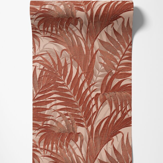 Dutch Wallcoverings Vliesbehang - Grace Tropical palm leaf orange/beige - GR322107