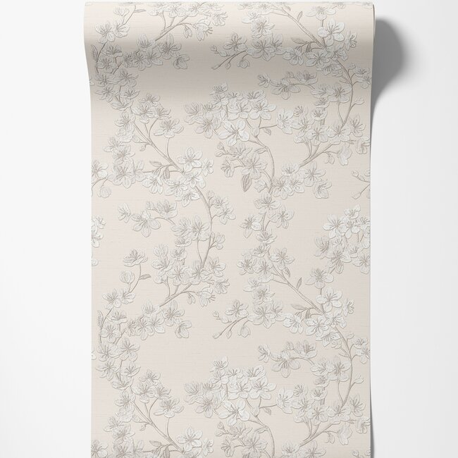 Dutch Wallcoverings Duch Wallcoverings - Grace Cherry blossom silver - vliesbehang - 10m x 53cm - GR322201