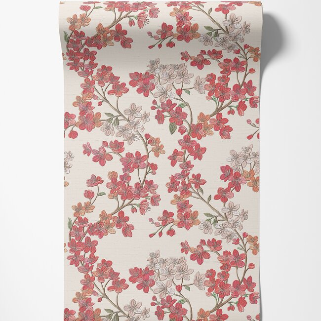 Dutch Wallcoverings Duch Wallcoverings - Grace Cherry blossom cream/red - vliesbehang - 10m x 53cm - GR322203