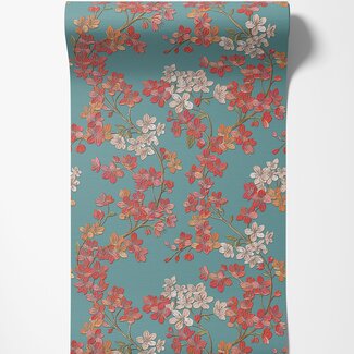 Dutch Wallcoverings Vliesbehang - Grace Cherry blossom aqua/red - GR322205