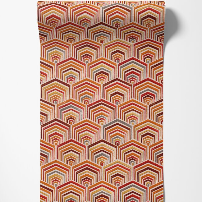 Dutch Wallcoverings Wallstitch fan design red - vliesbehang - 10m x 53cm - DE120045