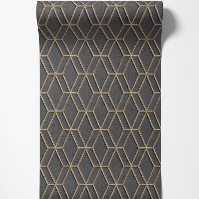 Dutch Wallcoverings Wallstitch hexagonal black - vliesbehang - 10m x 53cm - DE120066
