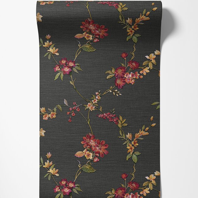 Dutch Wallcoverings Fabric Touch flower black - vliesbehang - 10mx53cm - FT221214
