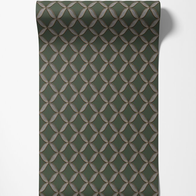 Dutch Wallcoverings Fabric Touch geometric dark green - vliesbehang - 10mx53cm - FT221228