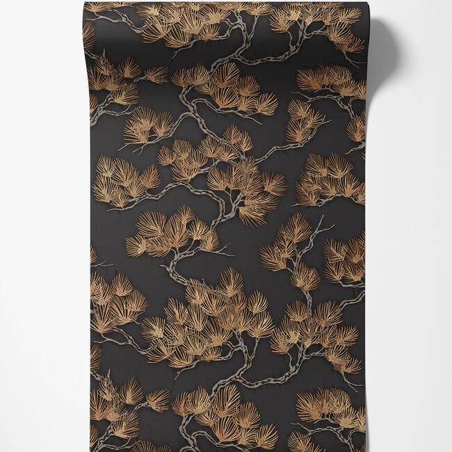 Dutch Wallcoverings Wall Fabric pine tree black - vliesbehang - 10mx53cm - WF121015