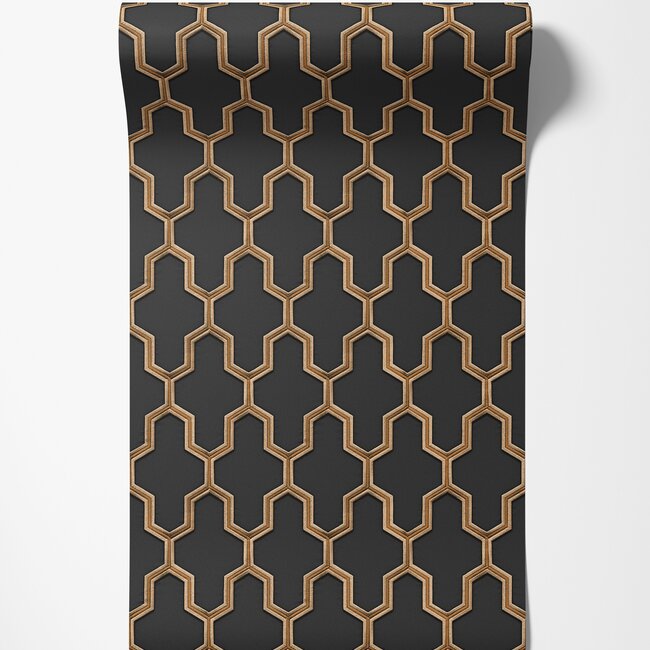 Dutch Wallcoverings Wall Fabric geometric black - vliesbehang - 10mx53cm - WF121025