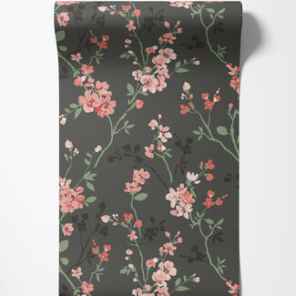 Dutch Wallcoverings Vliesbehang - Omura- Jasmin zwart/roze/groen - A70001