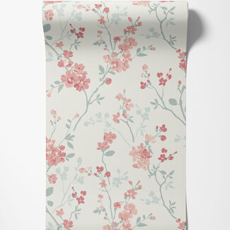 Dutch Wallcoverings Vliesbehang - Omura- Jasmin wit/groen/roze - A70003