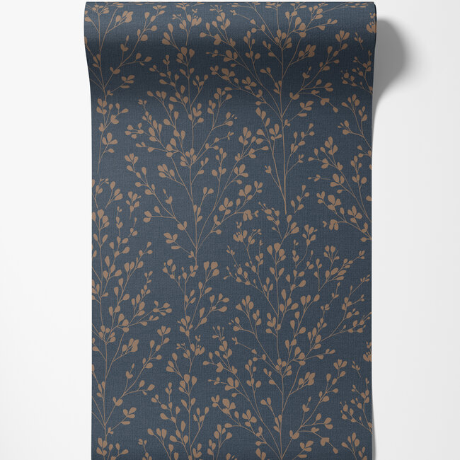 Dutch Wallcoverings Dutch Wallcoverings - Omura- Calluna donkerblauw - Vliesbehang - 10m x 53cm - A71404