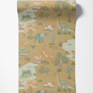 Dutch Wallcoverings Dutch Wallcoverings - Adventure Awaits - Dino Zoo Ochre - Ochre - 14011