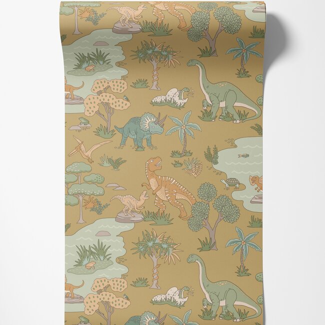 Dutch Wallcoverings Dutch Wallcoverings - Adventure Awaits - Dino Zoo Ochre - Ochre - 14011
