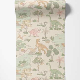 Dutch Wallcoverings Dutch Wallcoverings - Adventure Awaits - Dino Zoo Pink/Sage - Pink/Sage - 14013
