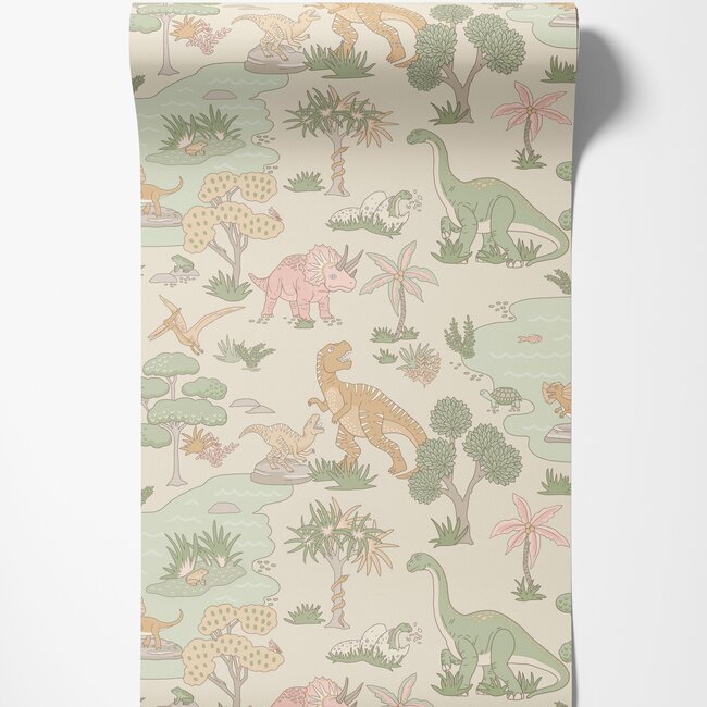 Dutch Wallcoverings Dutch Wallcoverings - Adventure Awaits - Dino Zoo Pink/Sage - Pink/Sage - 14013