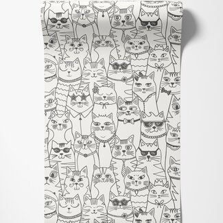 Dutch Wallcoverings Dutch Wallcoverings - Adventure Awaits - Colour-me Cats Black/White - Black/White - 14070