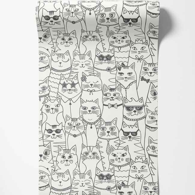 Dutch Wallcoverings Dutch Wallcoverings - Adventure Awaits - Colour-me Cats Black/White - Black/White - 14070