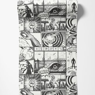 Dutch Wallcoverings Dutch Wallcoverings - Adventure Awaits - City Hero Black/White - Black/White - 14075
