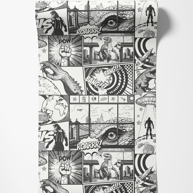 Dutch Wallcoverings Dutch Wallcoverings - Adventure Awaits - City Hero Black/White - Black/White - 14075