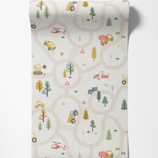 Dutch Wallcoverings Dutch Wallcoverings - Adventure Awaits - Roundabout Road Cream/Multi - Cream/Multi - 14080