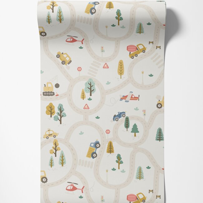 Dutch Wallcoverings Dutch Wallcoverings - Adventure Awaits - Roundabout Road Cream/Multi - Cream/Multi - 14080