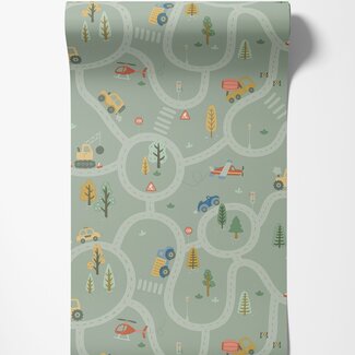 Dutch Wallcoverings Dutch Wallcoverings - Adventure Awaits - Roundabout Road Sage - Sage - 14081
