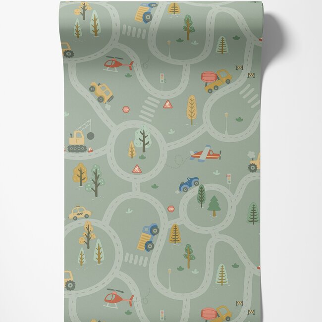 Dutch Wallcoverings Dutch Wallcoverings - Adventure Awaits - Roundabout Road Sage - Sage - 14081