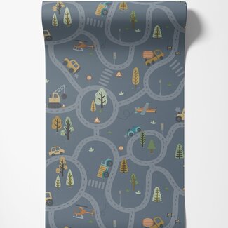 Dutch Wallcoverings Dutch Wallcoverings - Adventure Awaits - Roundabout Road Denim Blue - Blue - 14083