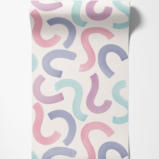 Dutch Wallcoverings Dutch Wallcoverings - Adventure Awaits - Curly Confetti Aqua/Lilac/Pink - Aqua/Lilac/Pink - 14110