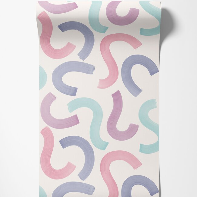 Dutch Wallcoverings Dutch Wallcoverings - Adventure Awaits - Curly Confetti Aqua/Lilac/Pink - Aqua/Lilac/Pink - 14110