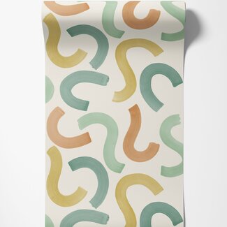 Dutch Wallcoverings Dutch Wallcoverings - Adventure Awaits - Curly Confetti Teal/Ochre/Orange - Teal/Ochre/Orange - 14111