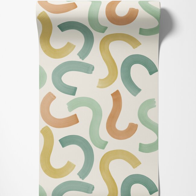 Dutch Wallcoverings Dutch Wallcoverings - Adventure Awaits - Curly Confetti Teal/Ochre/Orange - Teal/Ochre/Orange - 14111