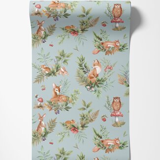 Dutch Wallcoverings Dutch Wallcoverings - Adventure Awaits - Forest Friends Duck Egg Blue - Blue - 14120