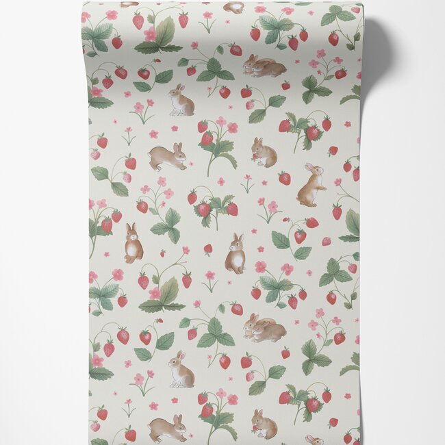 Dutch Wallcoverings Dutch Wallcoverings - Adventure Awaits - Bunnies & Berries Cream/Multi - Cream/Multi - 14140