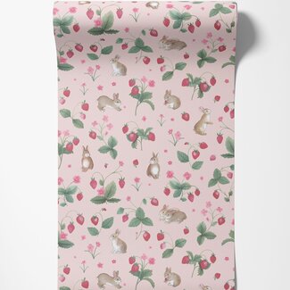 Dutch Wallcoverings Dutch Wallcoverings - Adventure Awaits - Bunnies & Berries Pink - Pink - 14141