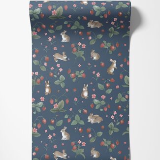Dutch Wallcoverings Dutch Wallcoverings - Adventure Awaits - Bunnies & Berries Navy - Navy - 14142