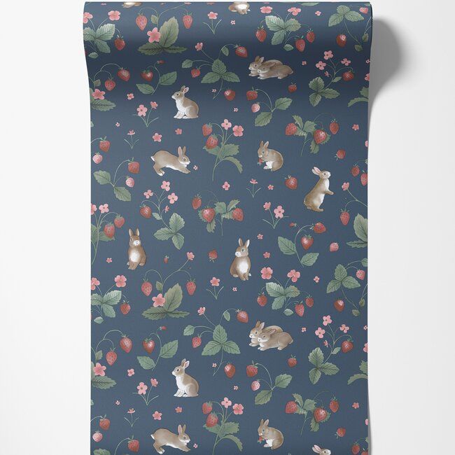 Dutch Wallcoverings Dutch Wallcoverings - Adventure Awaits - Bunnies & Berries Navy - Navy - 14142