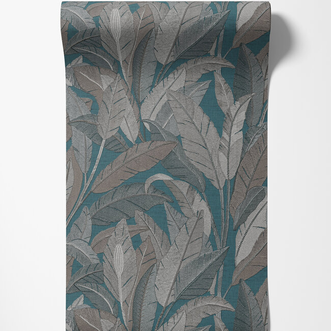 Dutch Wallcoverings Dutch Wallcoverings - Renaissance - Leaves Petrol Blue- Vliesbehang - 10m x 53cm - RE521056