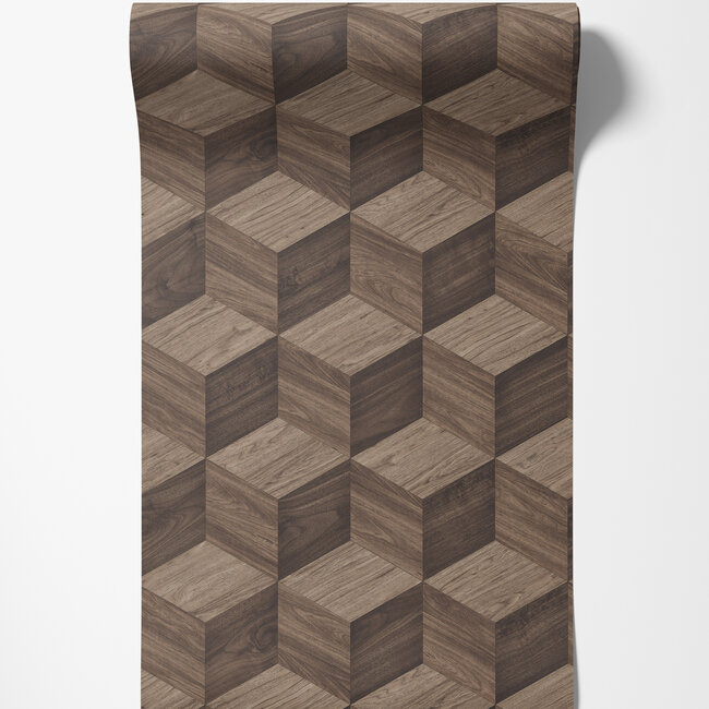 Dutch Wallcoverings Dutch Wallcoverings - Renaissance - Natural Cube Brown - Vliesbehang - 10m x 53cm - RE521094