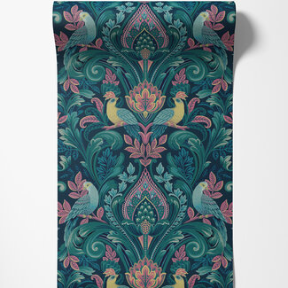 Dutch Wallcoverings Vliesbehang - Arcadia- Opulent Damask blw/grn/roze - A67801 Dutch Wallcoverings Vliesbehang - Arcadia- Opulent Damask blw/grn/roze - A67801