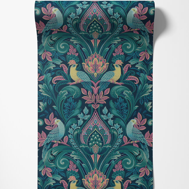 Dutch Wallcoverings Dutch Wallcoverings - Arcadia- Opulent Damask blw/grn/roze - Vliesbehang - 10m x 53cm - A67801