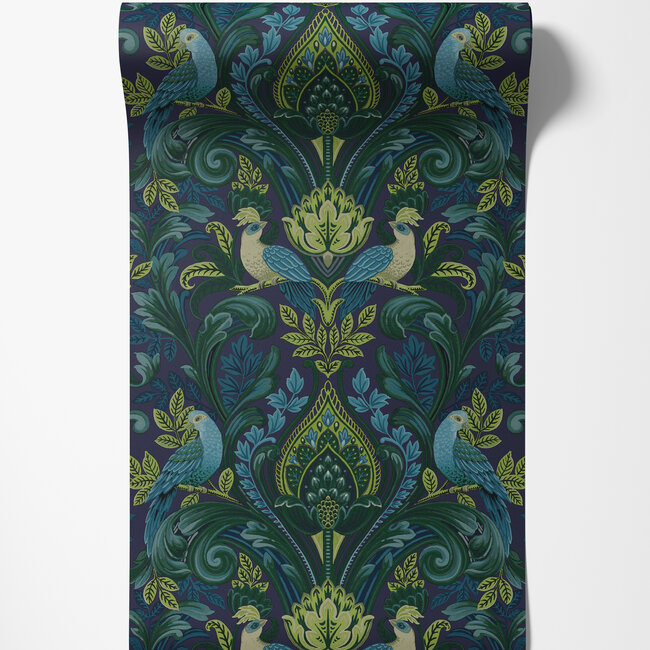 Dutch Wallcoverings Dutch Wallcoverings - Arcadia- Opulent Damask blw/groen - Vliesbehang - 10m x 53cm - A67802