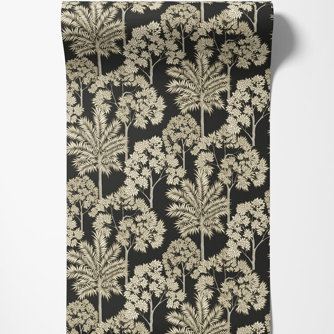 Dutch Wallcoverings Dutch Wallcoverings - Arcadia- Palm Forest zwart - Vliesbehang - 10m x 53cm - A71302
