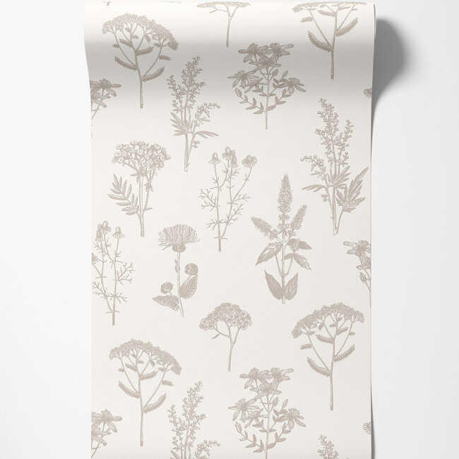 Dutch Wallcoverings Dutch Wallcoverings - Flora- veldbloemen wit/zilver - M805-07 - Vliesbehang - 53cm x 10m