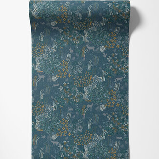 Dutch Wallcoverings Dutch Wallcoverings - Flora- bosdieren donkerblauw - M867-01