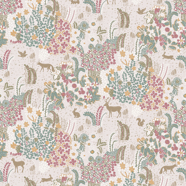 Dutch Wallcoverings Dutch Wallcoverings - Flora- bosdieren beige/groen - M867-03 - Vliesbehang - 53cm x 10m